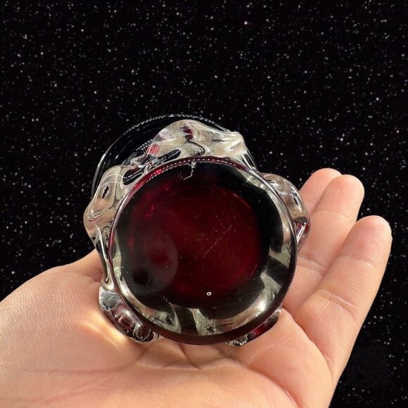 Polish Art Glass Red W Clear Swirls Vase Single Candle Holder From Poland VTG - Picture 5 of 11